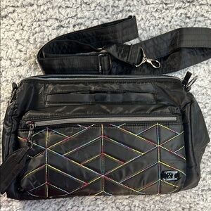 EUC Lug Stretch Crossbody Bag - Black with Rainbow Stitch